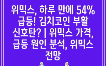 위믹스, 하루 만에 54% 급등! 김치코인 부활 신호탄? | 위믹스 가격, 급등 원인 분석, 위믹스 전망