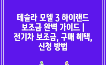 테슬라 모델 3 하이랜드 보조금 완벽 가이드 | 전기차 보조금, 구매 혜택, 신청 방법