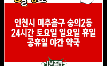 인천시 미추홀구 숭의2동 24시간 토요일 일요일 휴일 공휴일 야간 약국