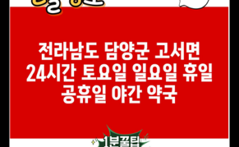 전라남도 담양군 고서면 24시간 토요일 일요일 휴일 공휴일 야간 약국