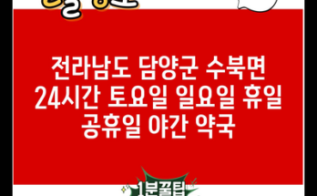 전라남도 담양군 수북면 24시간 토요일 일요일 휴일 공휴일 야간 약국