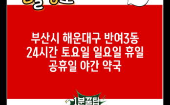 부산시 해운대구 반여3동 24시간 토요일 일요일 휴일 공휴일 야간 약국