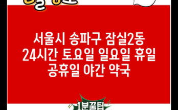 서울시 송파구 잠실2동 24시간 토요일 일요일 휴일 공휴일 야간 약국