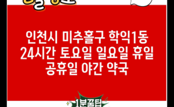 인천시 미추홀구 학익1동 24시간 토요일 일요일 휴일 공휴일 야간 약국