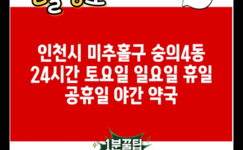 인천시 미추홀구 숭의4동 24시간 토요일 일요일 휴일 공휴일 야간 약국