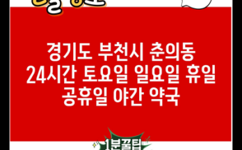 경기도 부천시 춘의동 24시간 토요일 일요일 휴일 공휴일 야간 약국