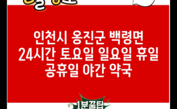 인천시 옹진군 백령면 24시간 토요일 일요일 휴일 공휴일 야간 약국