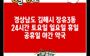 경상남도 김해시 장유3동 24시간 토요일 일요일 휴일 공휴일 야간 약국