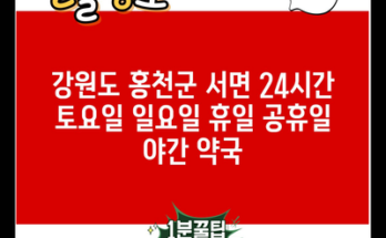 강원도 홍천군 서면 24시간 토요일 일요일 휴일 공휴일 야간 약국