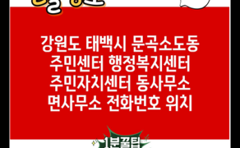 강원도 태백시 문곡소도동 주민센터 행정복지센터 주민자치센터 동사무소 면사무소 전화번호 위치