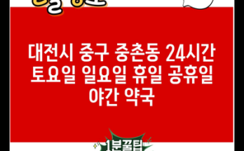 대전시 중구 중촌동 24시간 토요일 일요일 휴일 공휴일 야간 약국