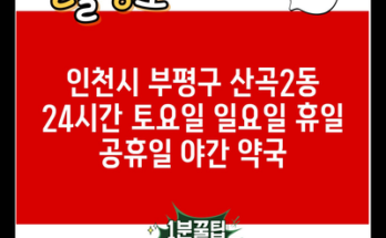 인천시 부평구 산곡2동 24시간 토요일 일요일 휴일 공휴일 야간 약국