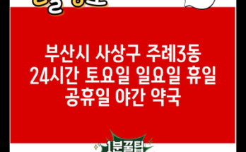 부산시 사상구 주례3동 24시간 토요일 일요일 휴일 공휴일 야간 약국