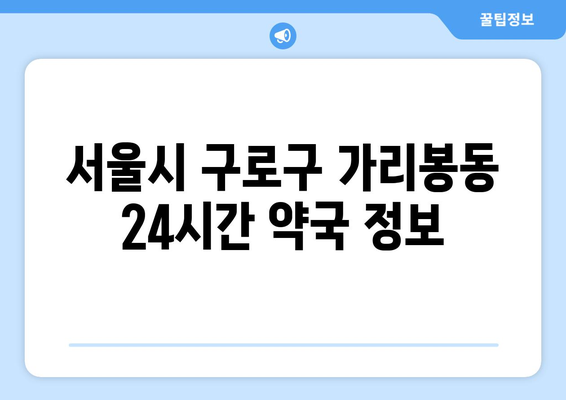 서울시 구로구 가리봉동 24시간 토요일 일요일 휴일 공휴일 야간 약국