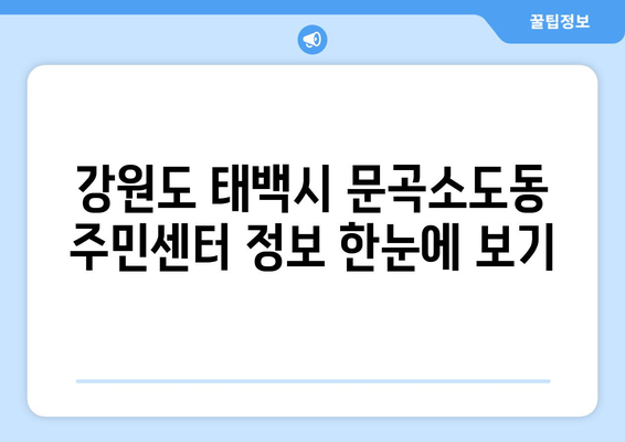 강원도 태백시 문곡소도동 주민센터 행정복지센터 주민자치센터 동사무소 면사무소 전화번호 위치