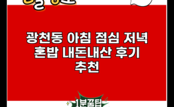 광천동 아침 점심 저녁 혼밥 내돈내산 후기 추천