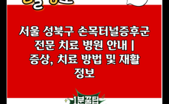 서울 성북구 손목터널증후군 전문 치료 병원 안내 | 증상, 치료 방법 및 재활 정보