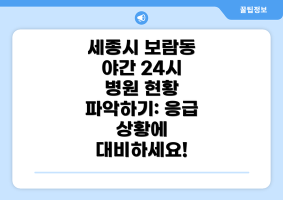 세종시 보람동 야간 24시 병원 현황 파악하기: 응급 상황에 대비하세요!