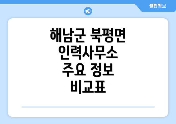 해남군 북평면 인력사무소  주요 정보 비교표